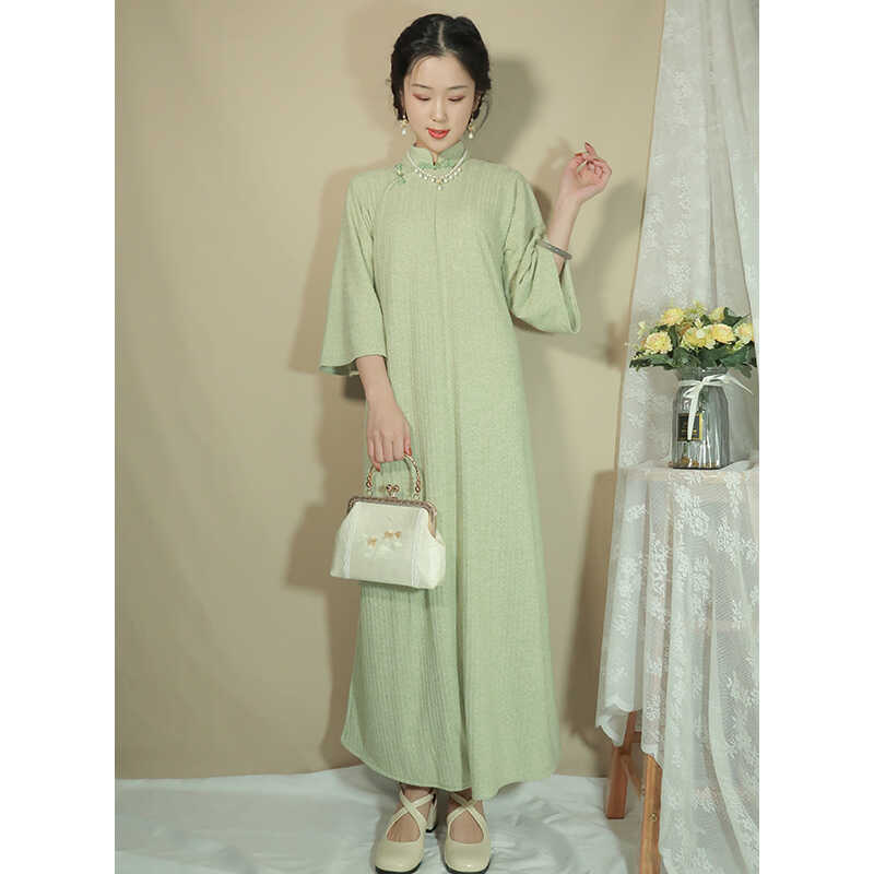 針織寬松大碼旗袍