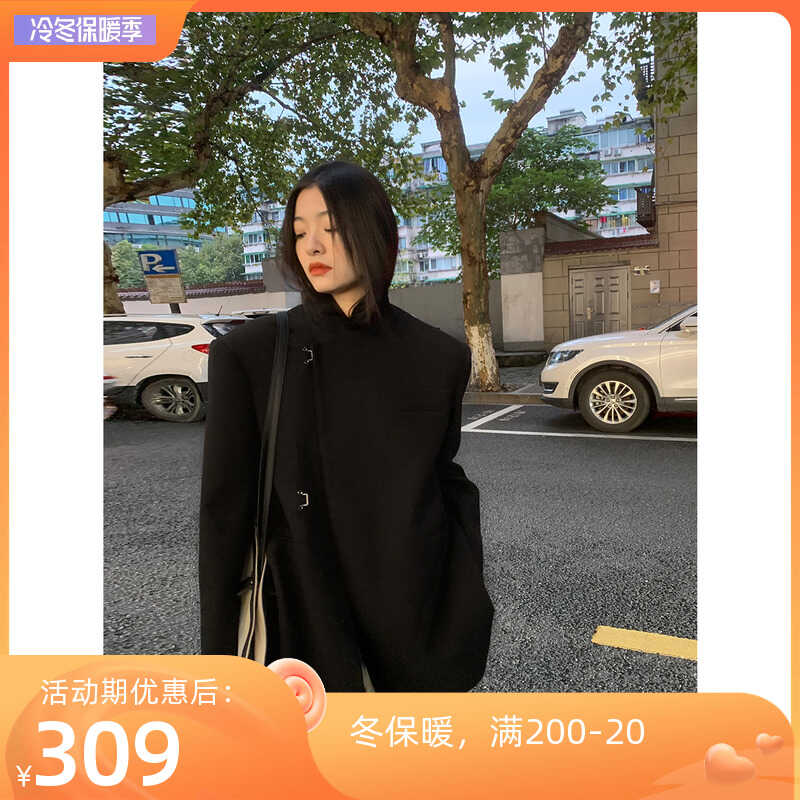 小眾復古中山裝新款墊肩外套 洛邊LMNACI