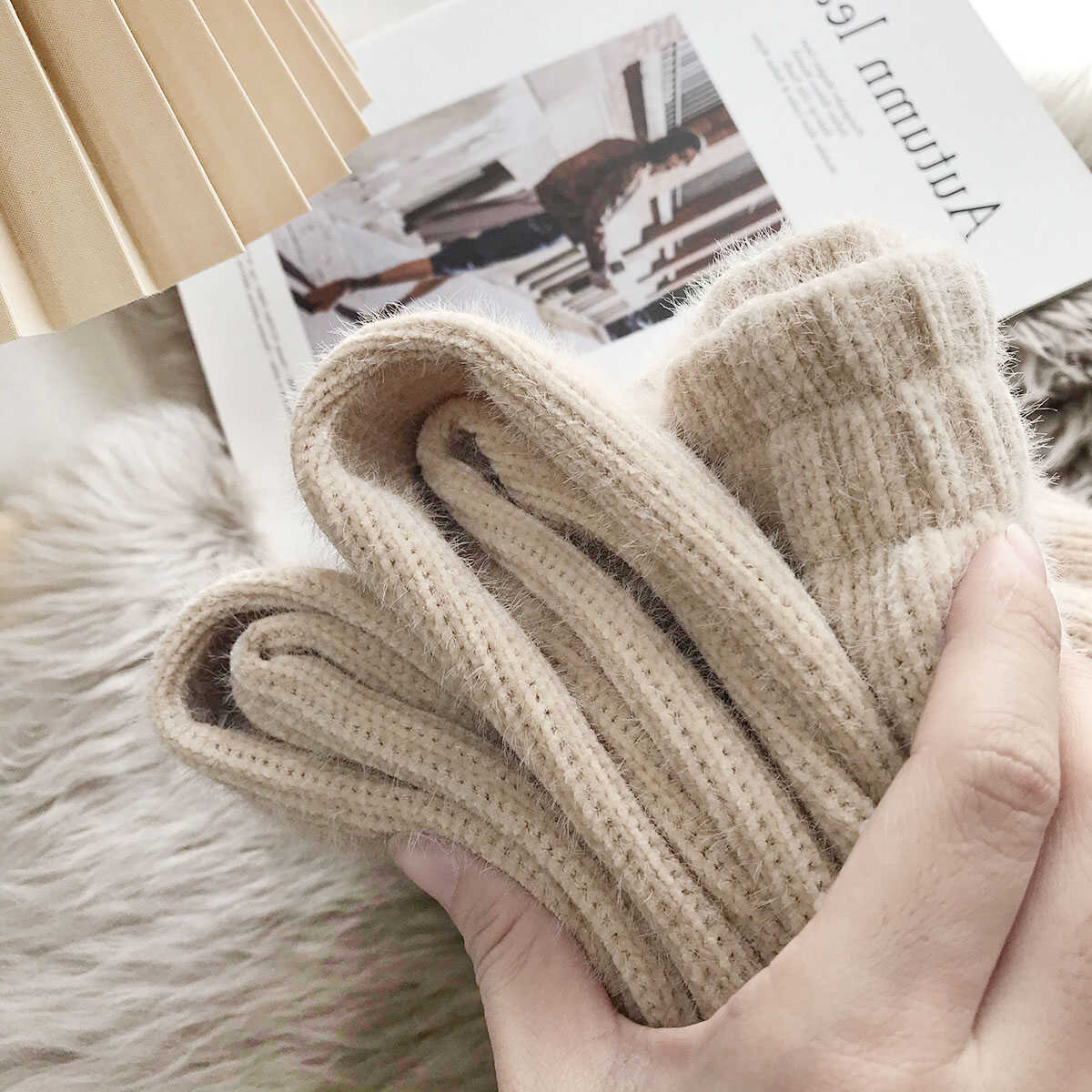 加厚針織闊腿褲女直筒褲