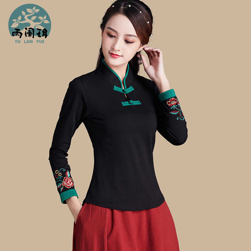 中國風盤扣立領上衣女繡花民族風女裝 雨闌玥