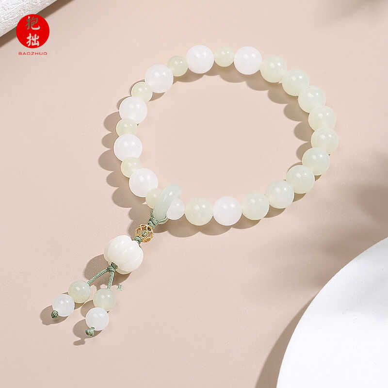 新款和田玉半山青白手串