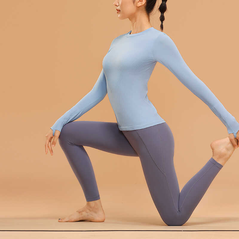 一體織女長袖健身運動上衣帶胸墊緊身服秋冬衣服 VfU