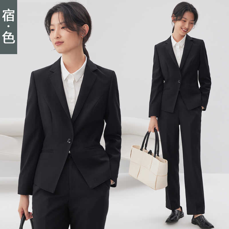 宿·色銀行工作服西裝兩件套女春秋一?？坌奚砦餮b套裝職場正裝