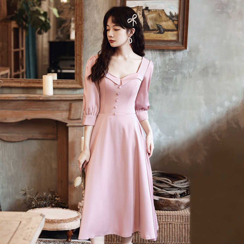 洋裝小晚禮服女平時可穿宴會伴娘服冬季連衣裙小個子氣質 逸紅妝