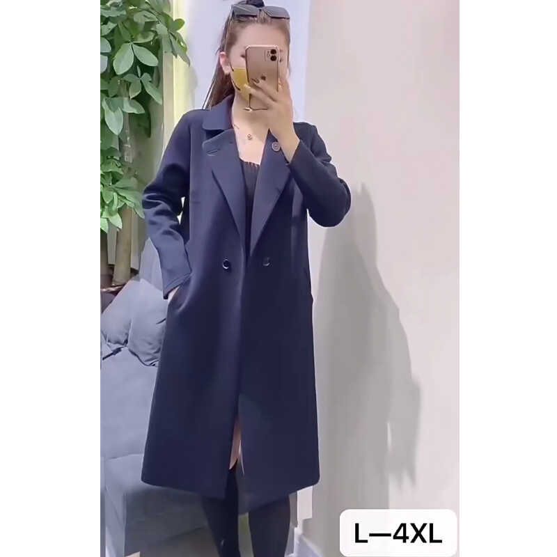 經(jīng)典款 簡約polo領(lǐng)直筒顯瘦空氣棉雙排扣中長款風(fēng)衣 秋季外套女