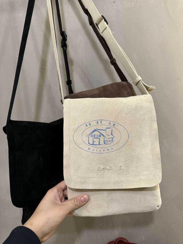 香港專櫃代購agnes b.純色麂皮絨真皮百搭女款斜挎單肩包