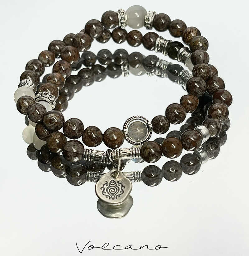 Volcano 小眾原創(chuàng)設(shè)計(jì) 925藏銀瑪瑙玉石手鏈中古雙層手串